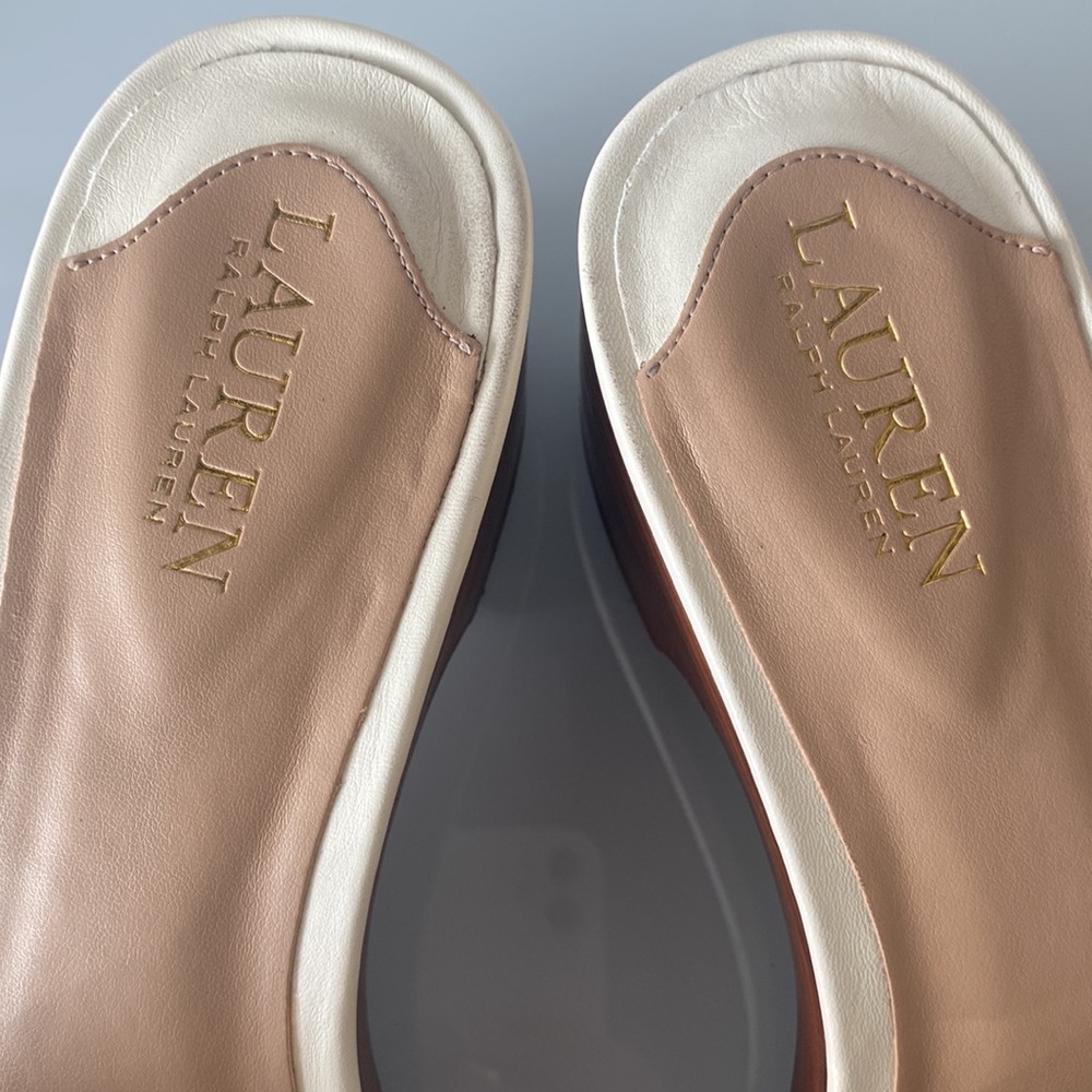 Lauren Ralph Lauren White Leather Roxanna Heeled Mules, Sz 9.5 - Picture 3 of 9